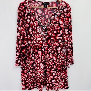 Style & Co. Red Embellished V neck Blouse Tunic XL